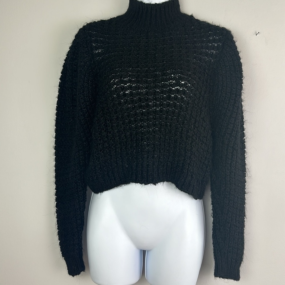Zara Dolman Sleeve High Neck Chunky Knit Sweater SM Top Wool Acrylic Blend Black - Picture 2 of 16